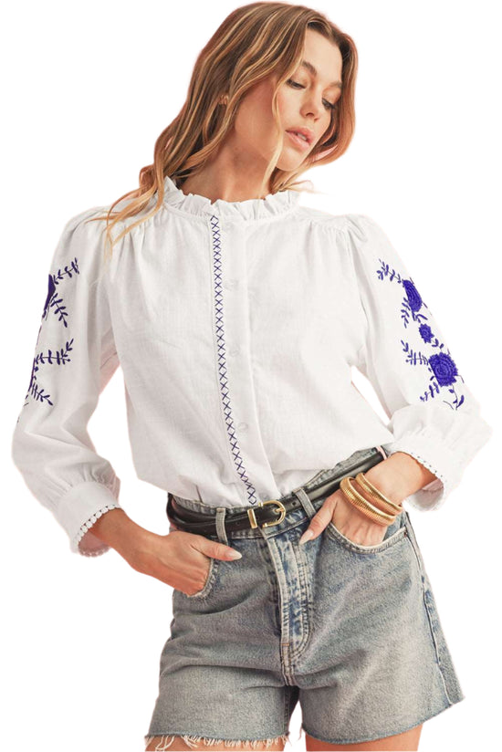 White Floral Embroidered Blouse - Catherine Martin