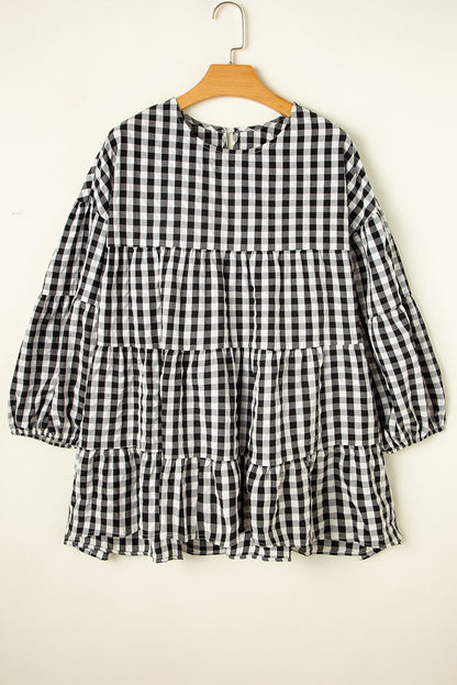 Black Plaid Tiered Oversized Blouse - Catherine Martin