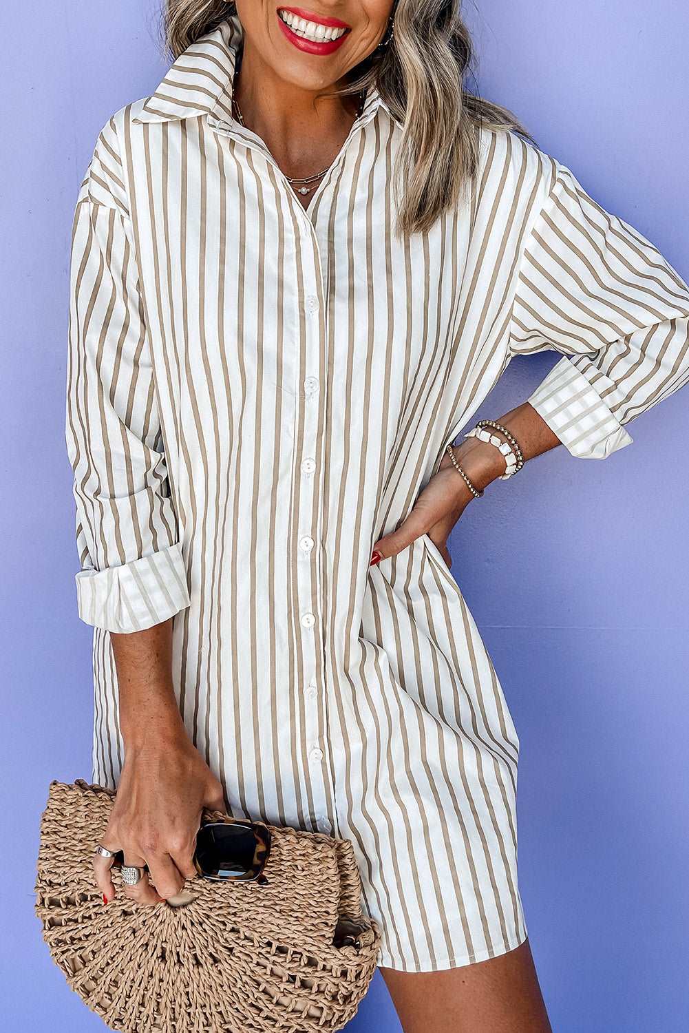 Khaki Stripe Shirt Dress - Catherine Martin