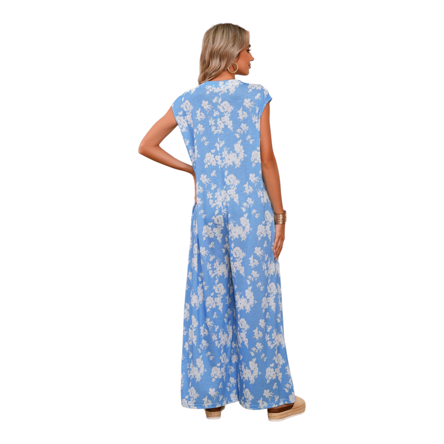 Cap Sleeve Floral Wide-Leg Jumpsuit
