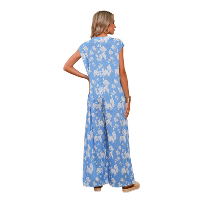 Cap Sleeve Floral Wide-Leg Jumpsuit