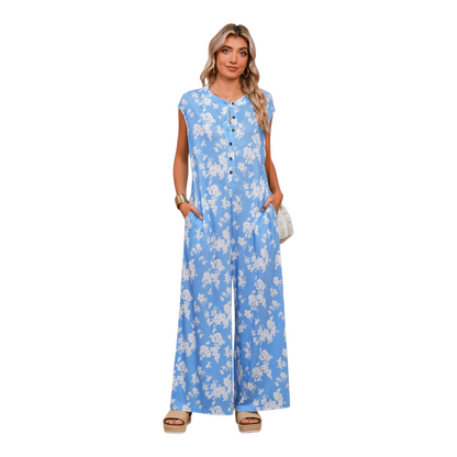 Cap Sleeve Floral Wide-Leg Jumpsuit