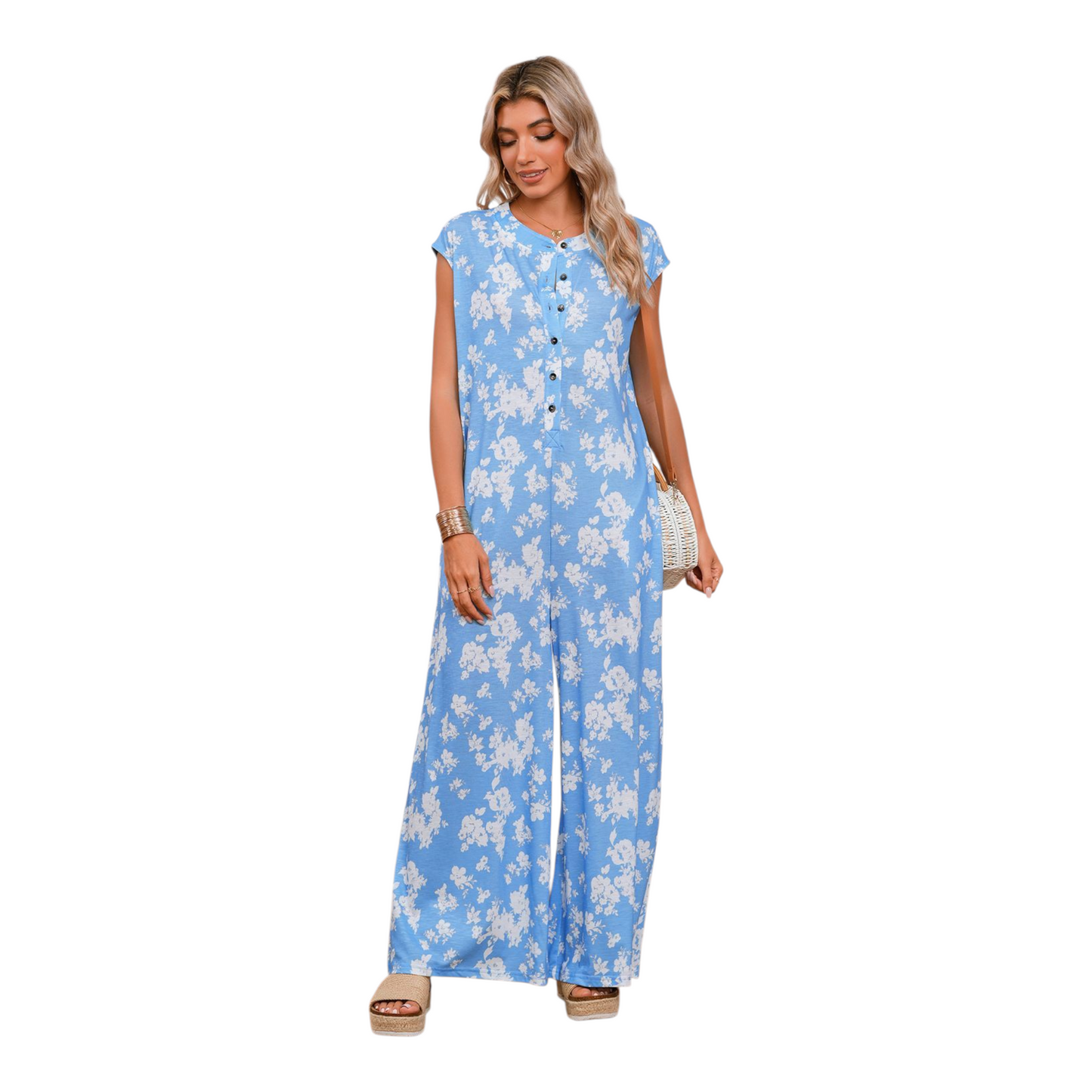 Cap Sleeve Floral Wide-Leg Jumpsuit