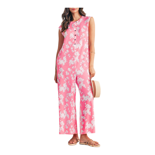 Cap Sleeve Floral Wide-Leg Jumpsuit