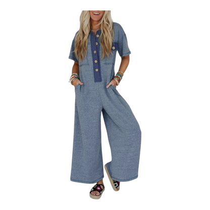 Casual Wide-Leg Terry Jumpsuit