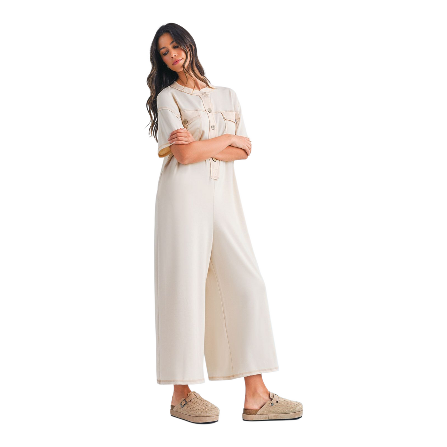 Casual Wide-Leg Terry Jumpsuit