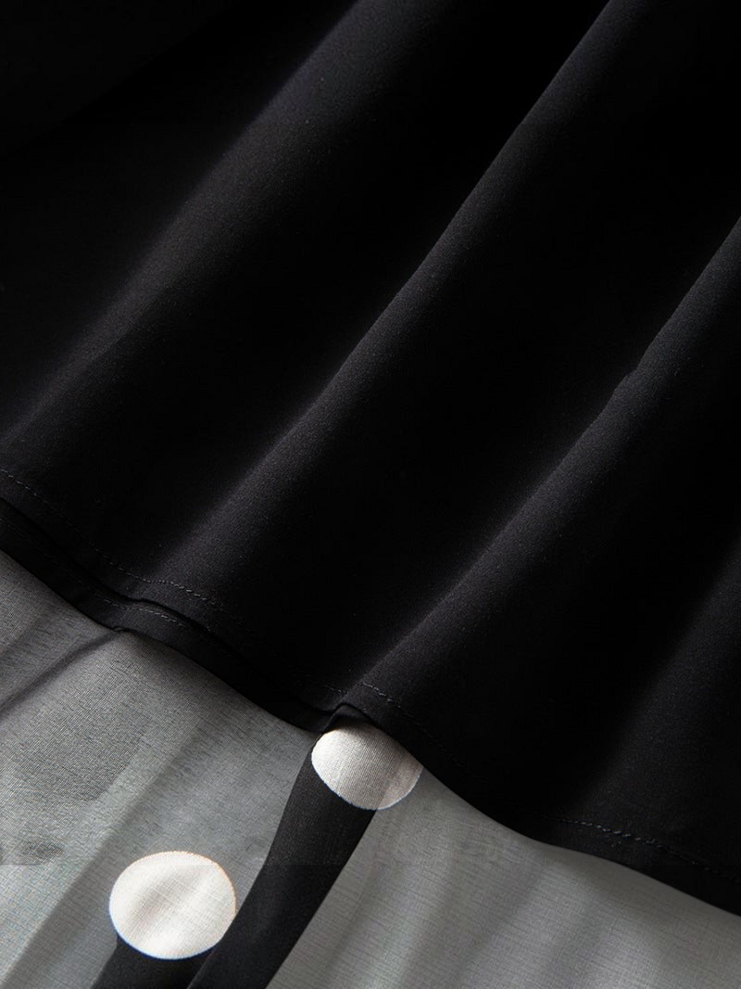 Catherine Martin black silk midi skirt with white polka dot pattern and layered fabric detail