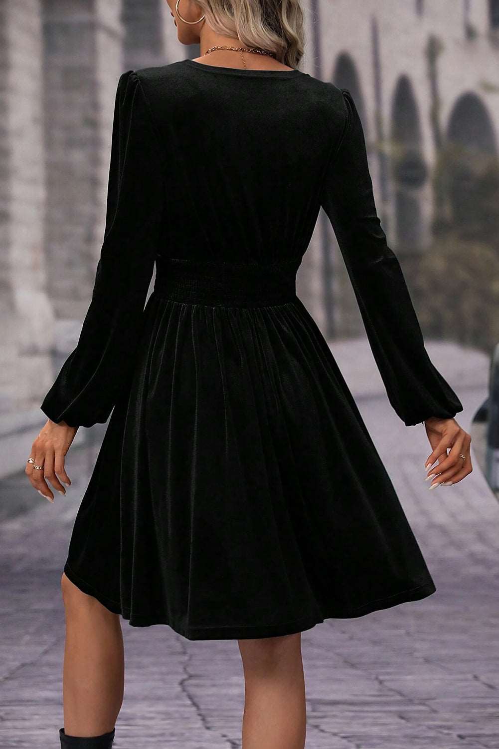 Black Velvet Long Sleeve Dress - Catherine Martin