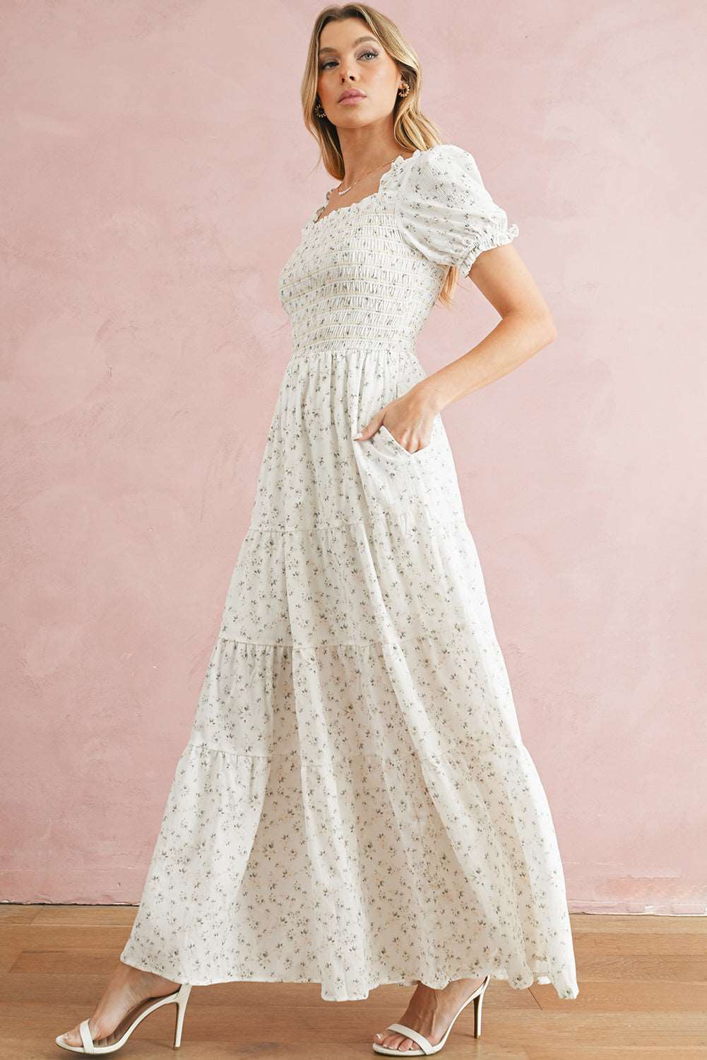 White Floral Frill Maxi Dress - Catherine Martin