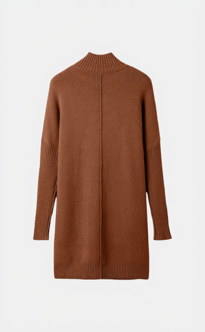 Chestnut High-Neck Knit Mini Dress