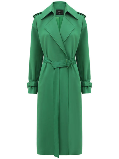 Classic Green Long Trench Coat with Buckle-3
