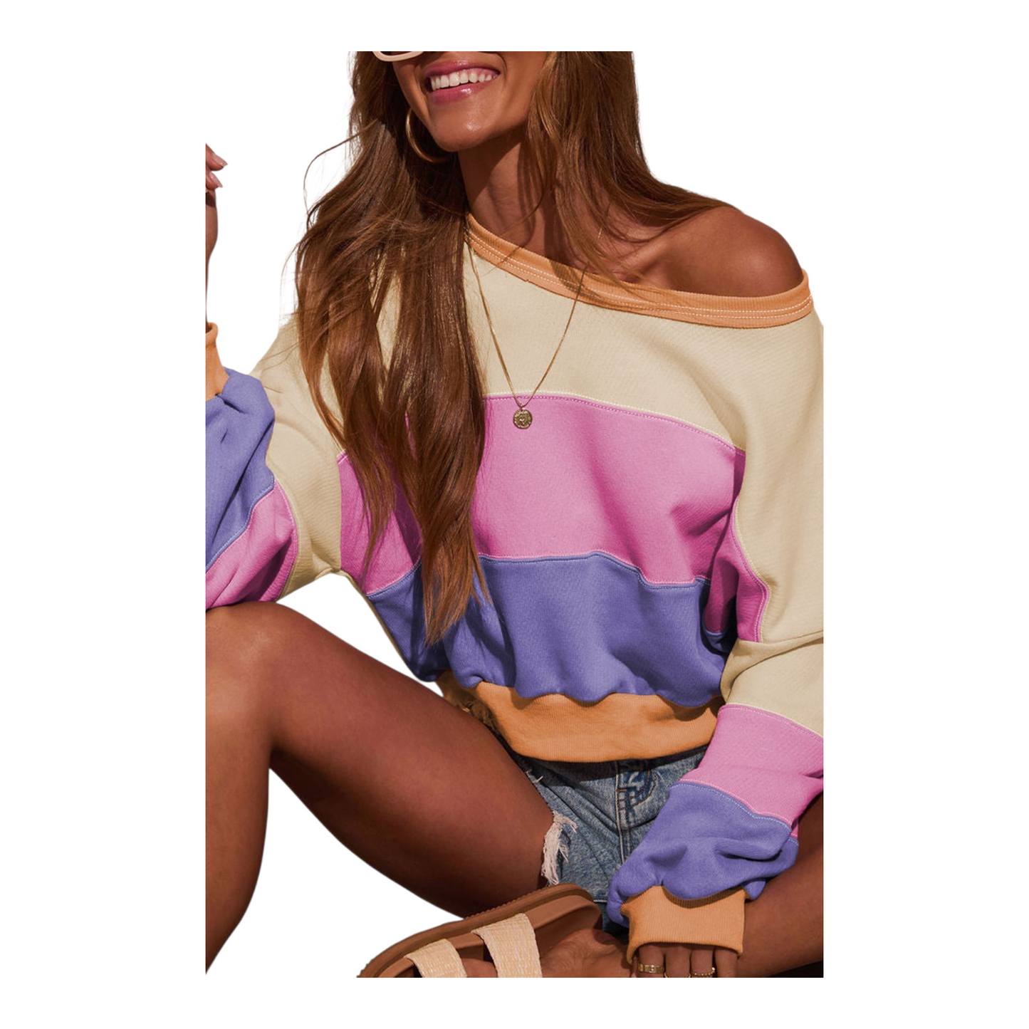 Colour Block Off-the-Shoulder Sweatshirt