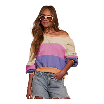 Colour Block Off-the-Shoulder Sweatshirt