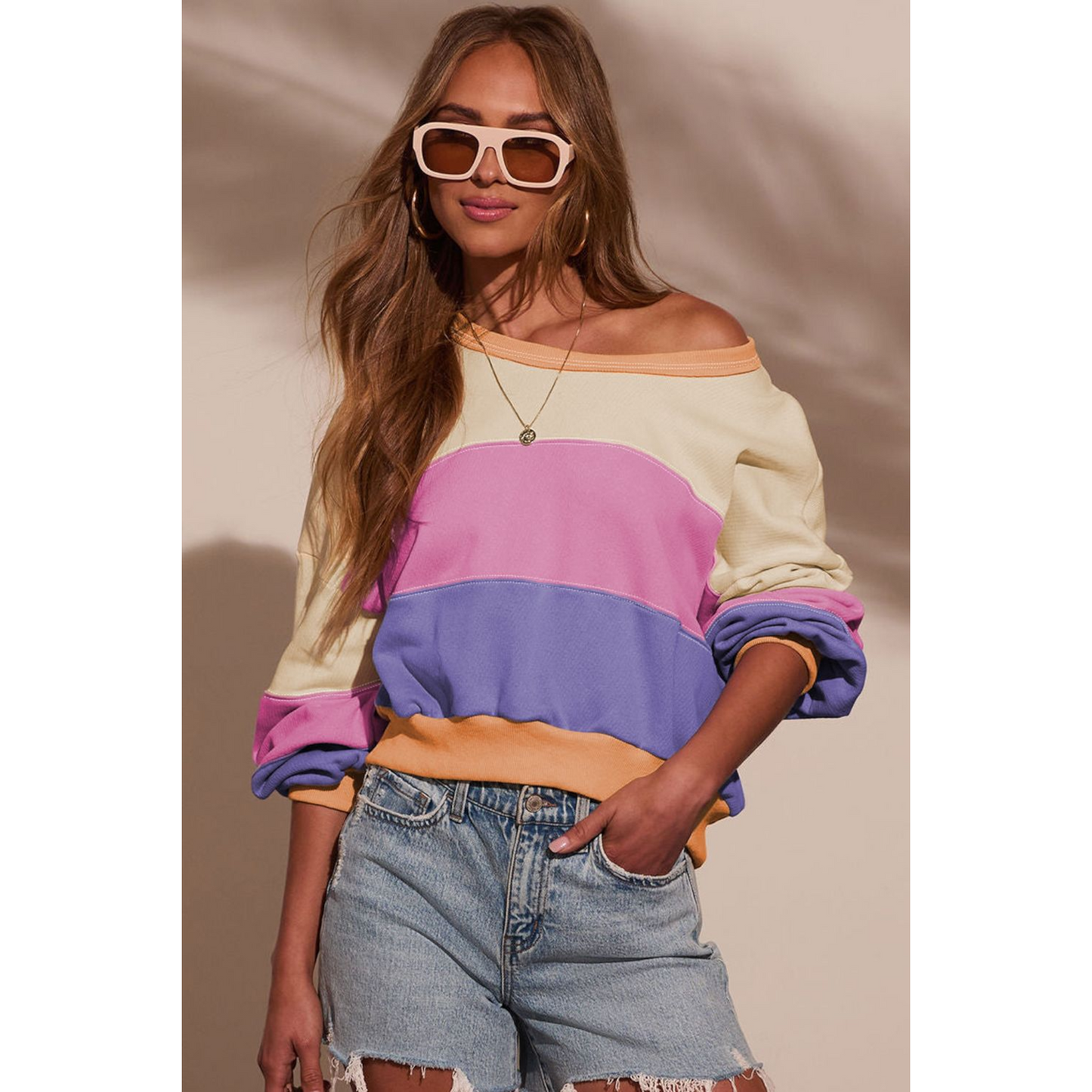 Colour Block Off-the-Shoulder Sweatshirt