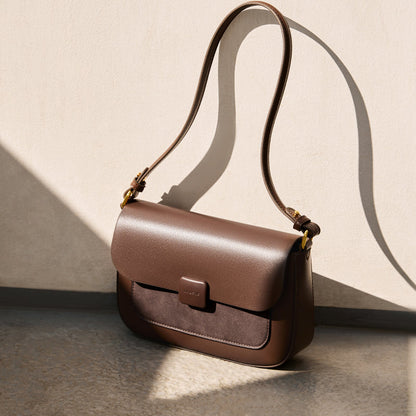 Compact Coffee Leather Box Shoulder Bag-3