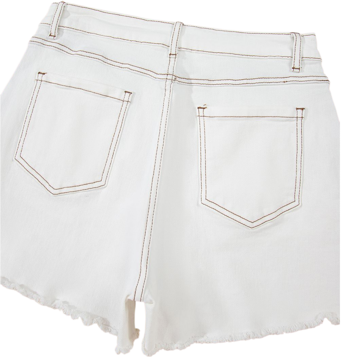 White denim shorts on a white background