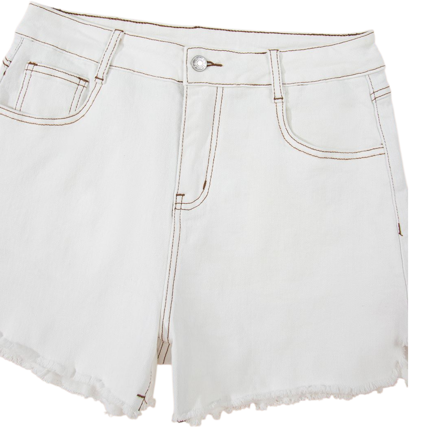 White denim shorts on a white background