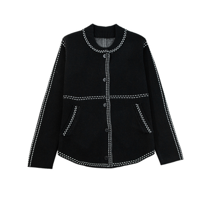 Black jacket with white stitching on a white background