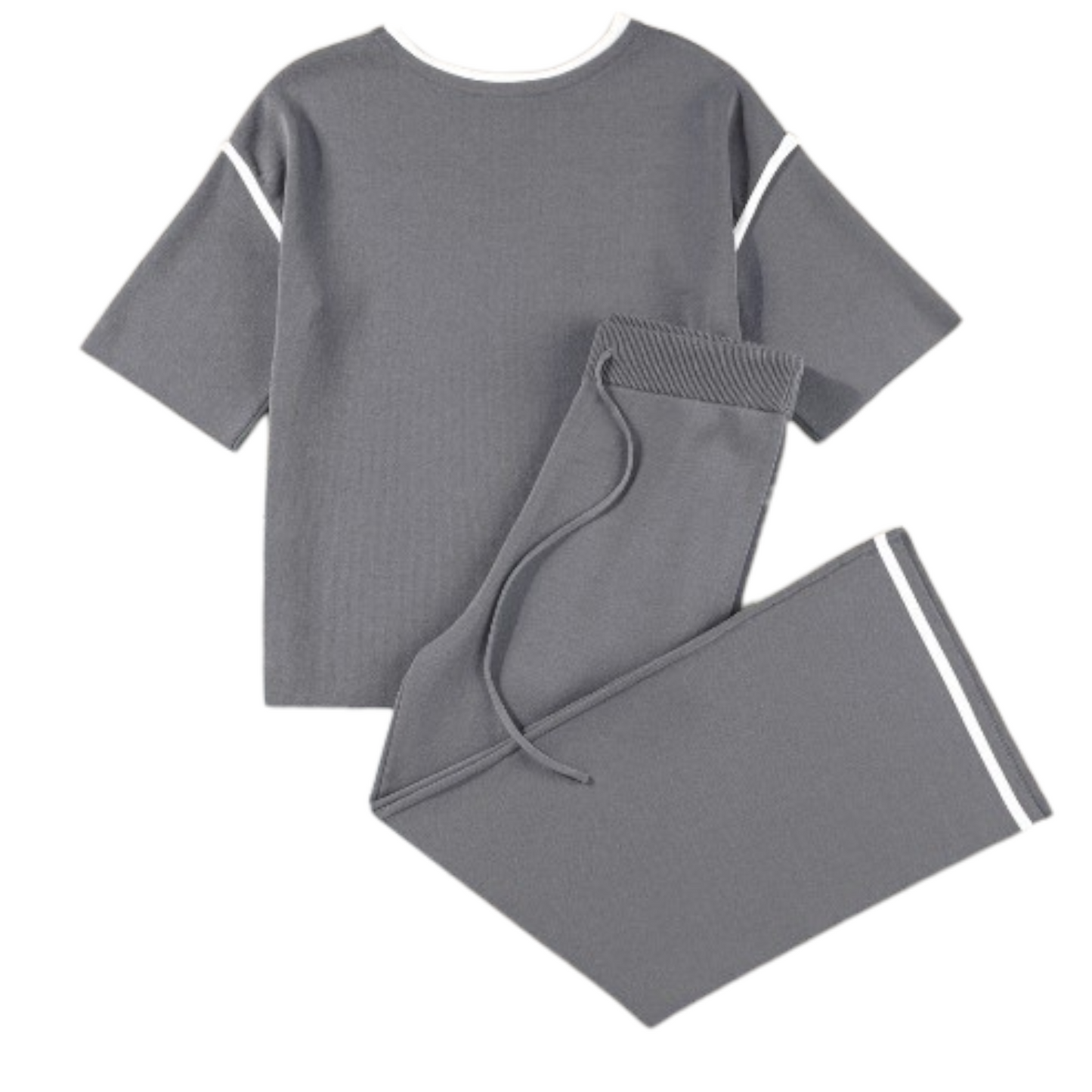 Gray pajama set with white stripes on a white background