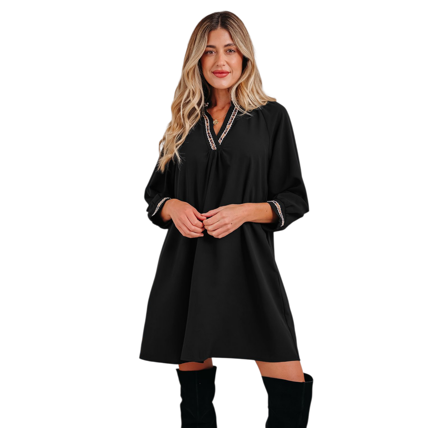 Contrast Trim Mini Shift Dress