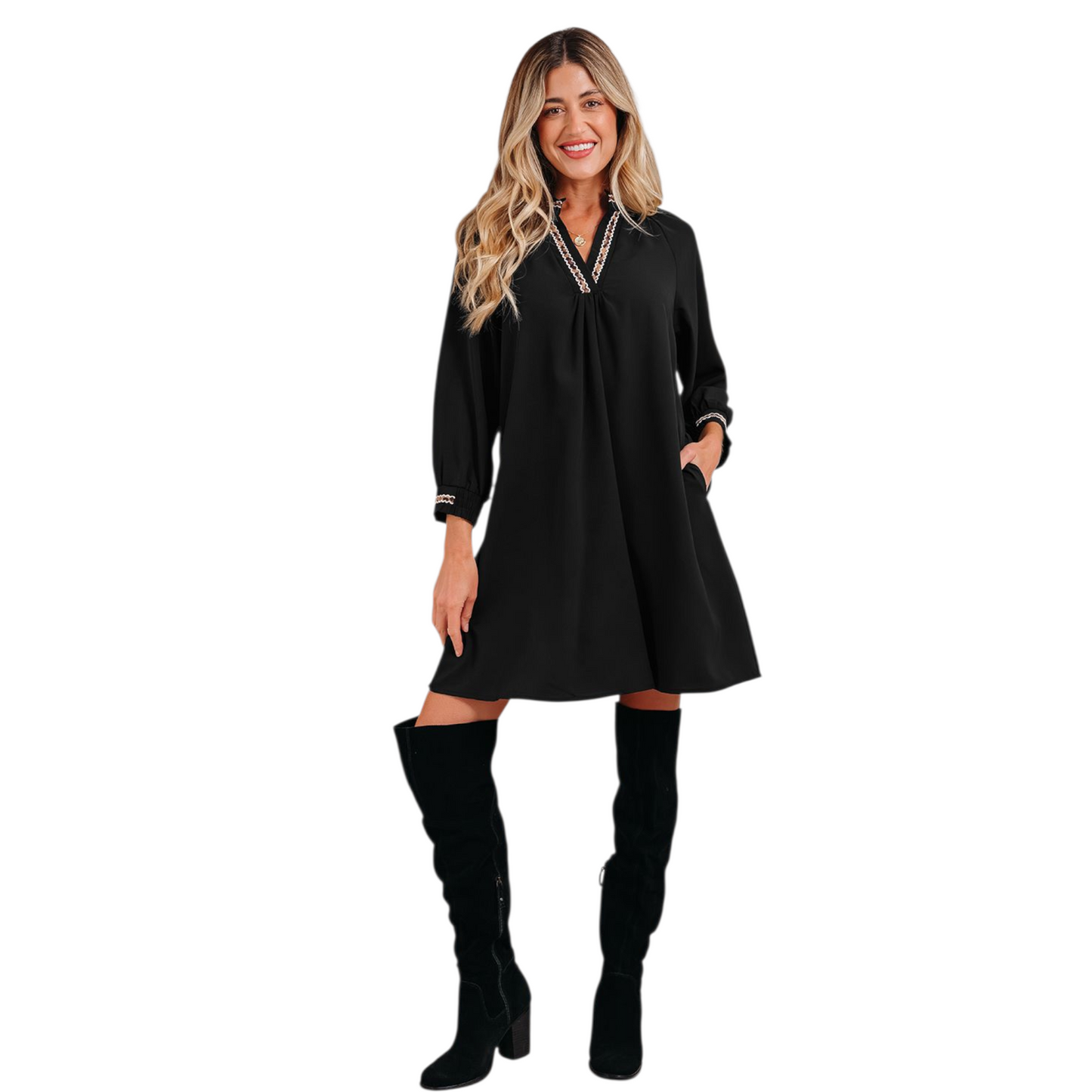 Contrast Trim Mini Shift Dress