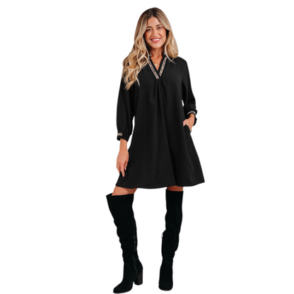 Contrast Trim Mini Shift Dress