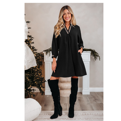 Contrast Trim Mini Shift Dress