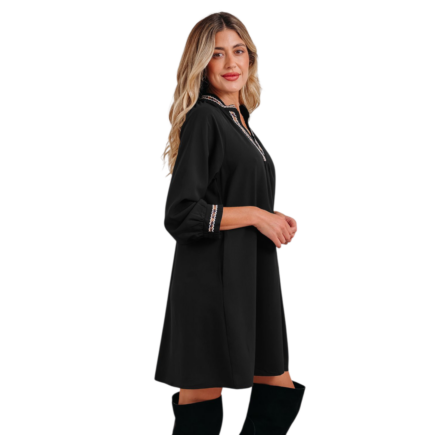 Contrast Trim Mini Shift Dress