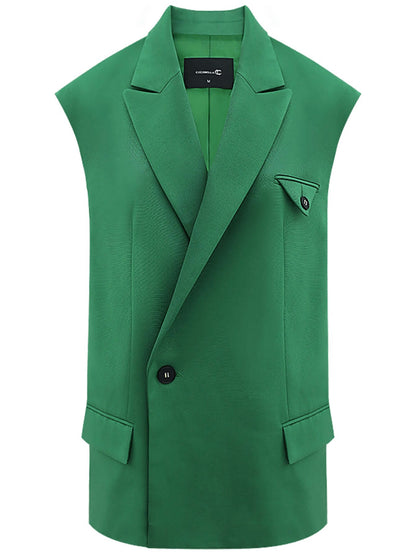 Green vest with a single button on a white background