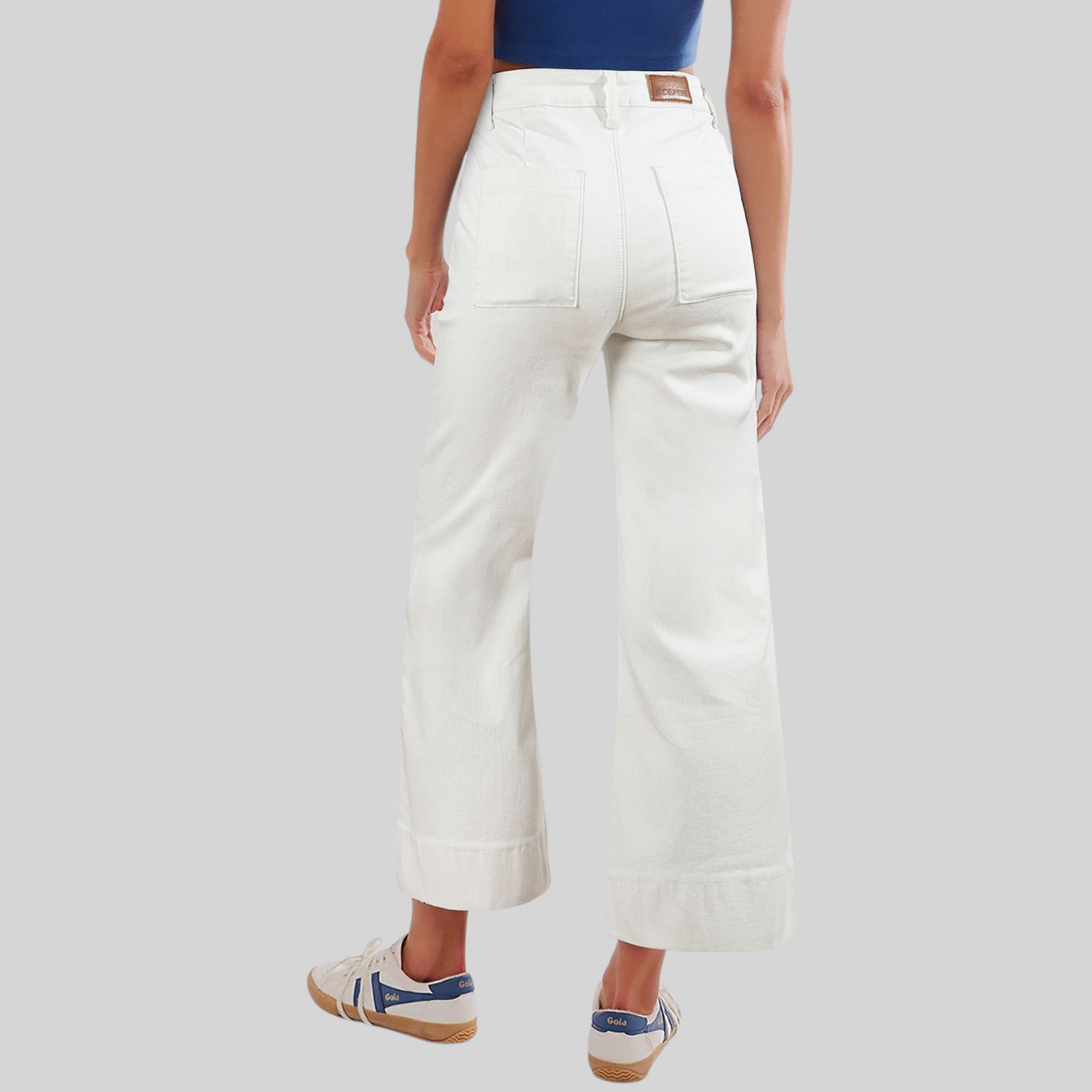 Cropped Utility Wide-Leg Trousers - back view, white color
