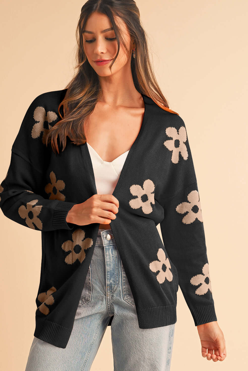 Black Floral Knit Cardigan - Aussie Fashion - Catherine Martin