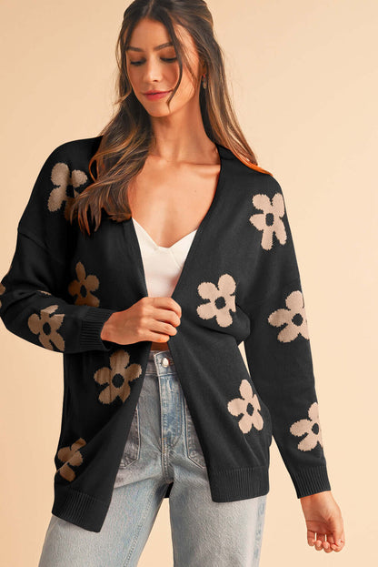 Black Floral Knit Cardigan - Aussie Fashion - Catherine Martin