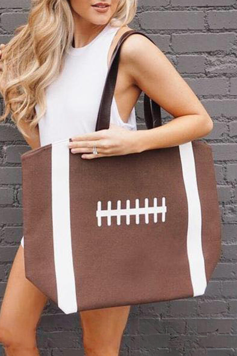 White Baseball Pattern Canvas Tote Bag - Catherine Martin