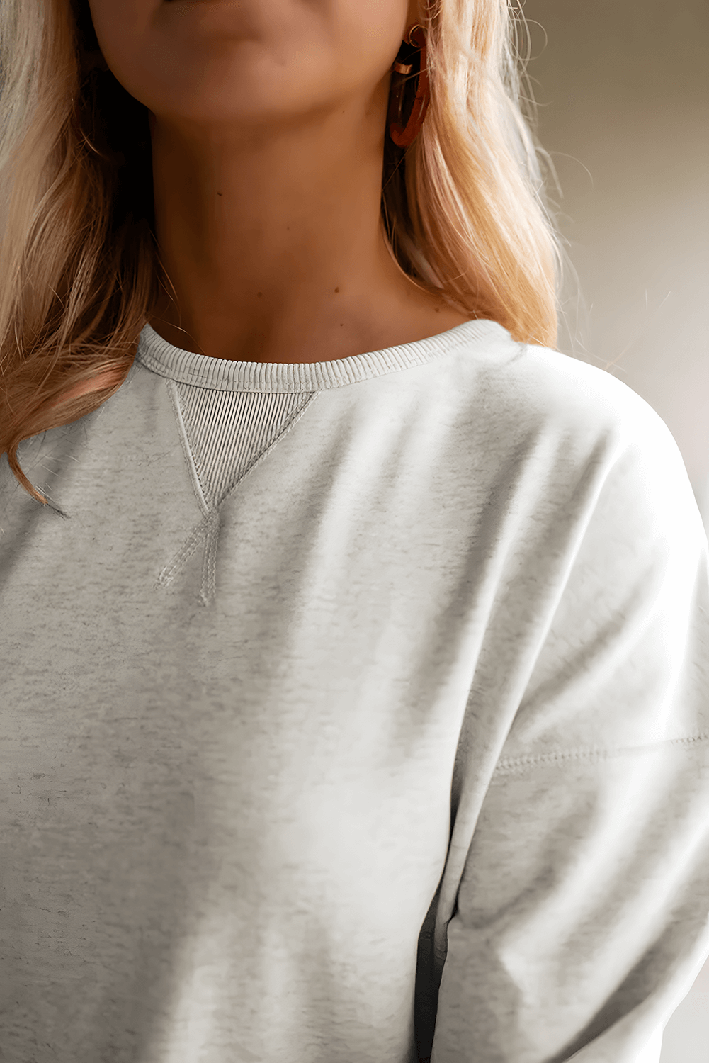 Close-up of the soft fabric and simple yet stylish neckline, highlighting the premium fabric look.