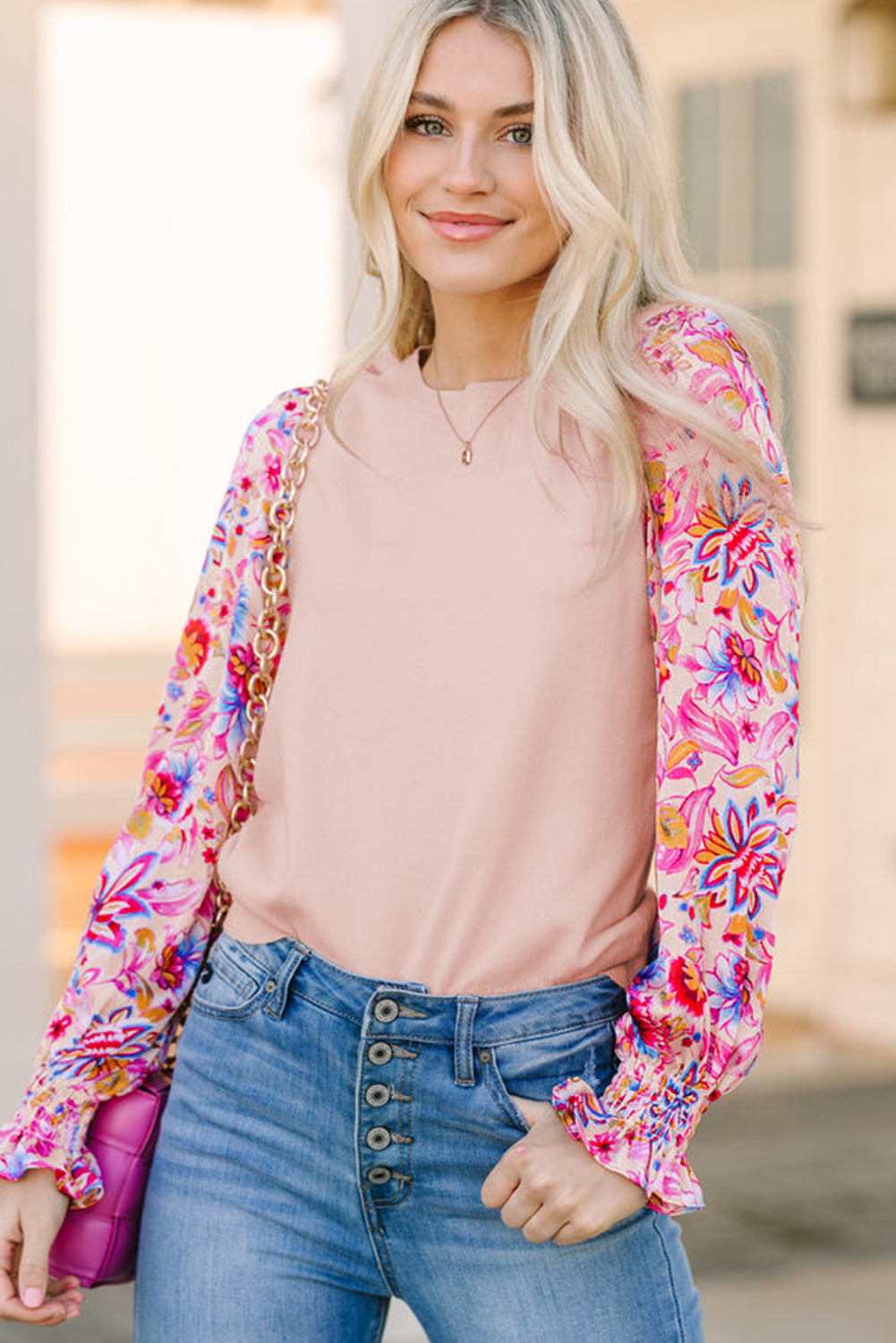 Oatmeal Floral Print Knit Top - Catherine Martin