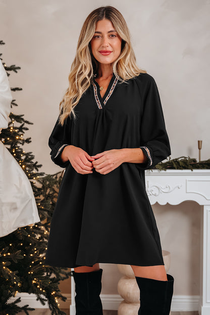 Contrast Trim Mini Shift Dress