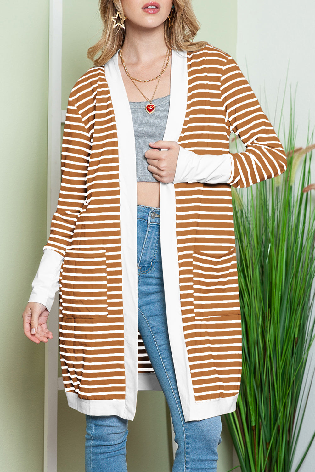 Brown Striped Long Cardigan - Catherine Martin