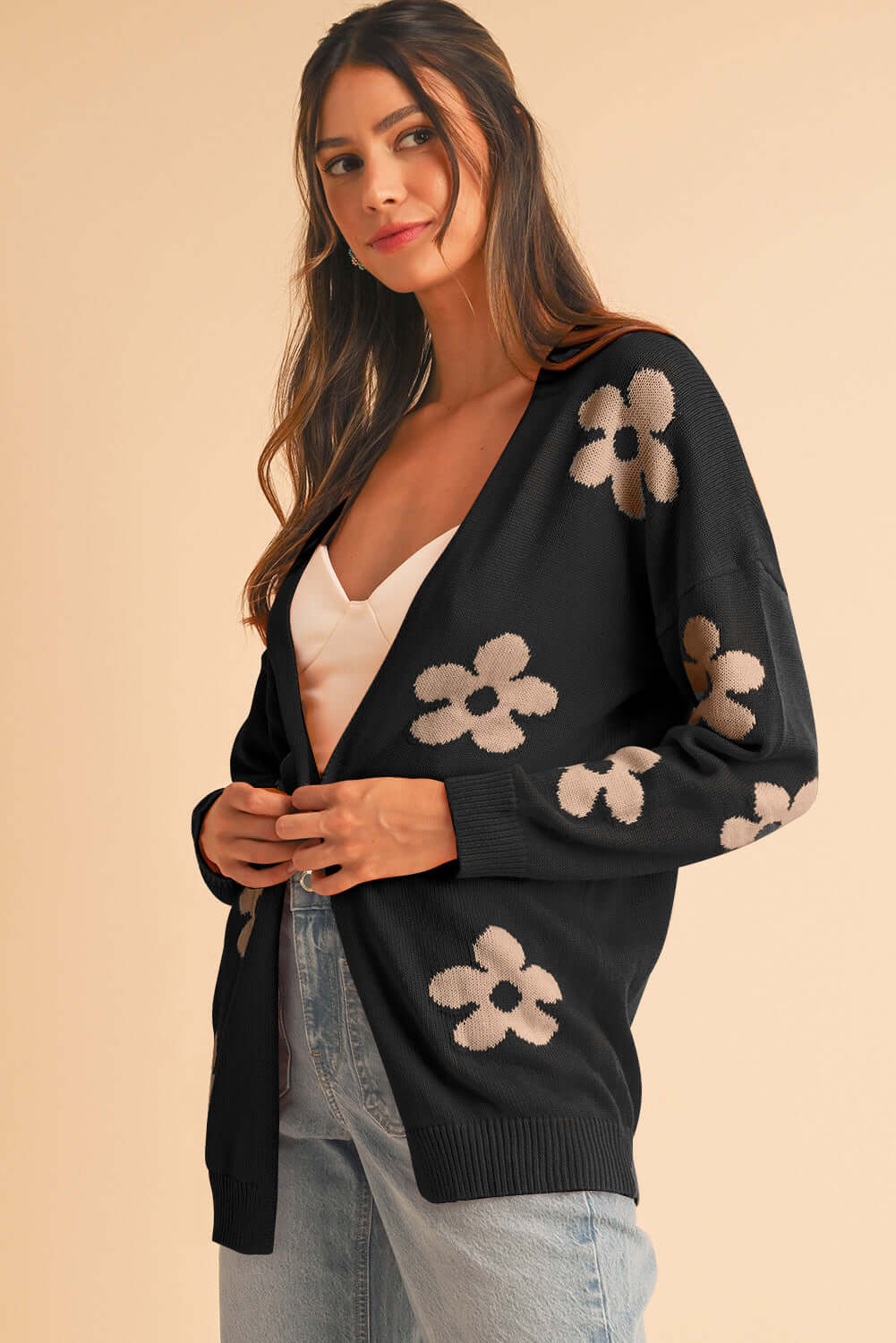 Black Floral Knit Cardigan - Aussie Fashion - Catherine Martin