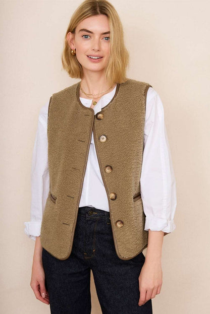 Camel Fleece Button Vest - Catherine Martin