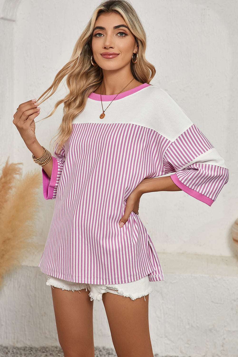 Striped Patchwork Oversized Tee - Catherine Martin