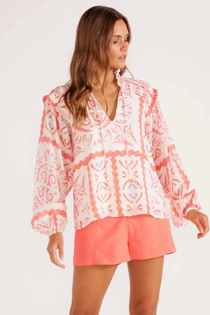 Light Orange Abstract Print Blouse