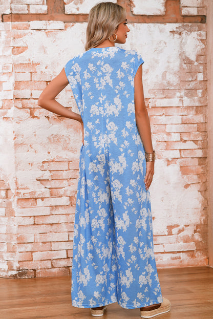 Cap Sleeve Floral Wide-Leg Jumpsuit