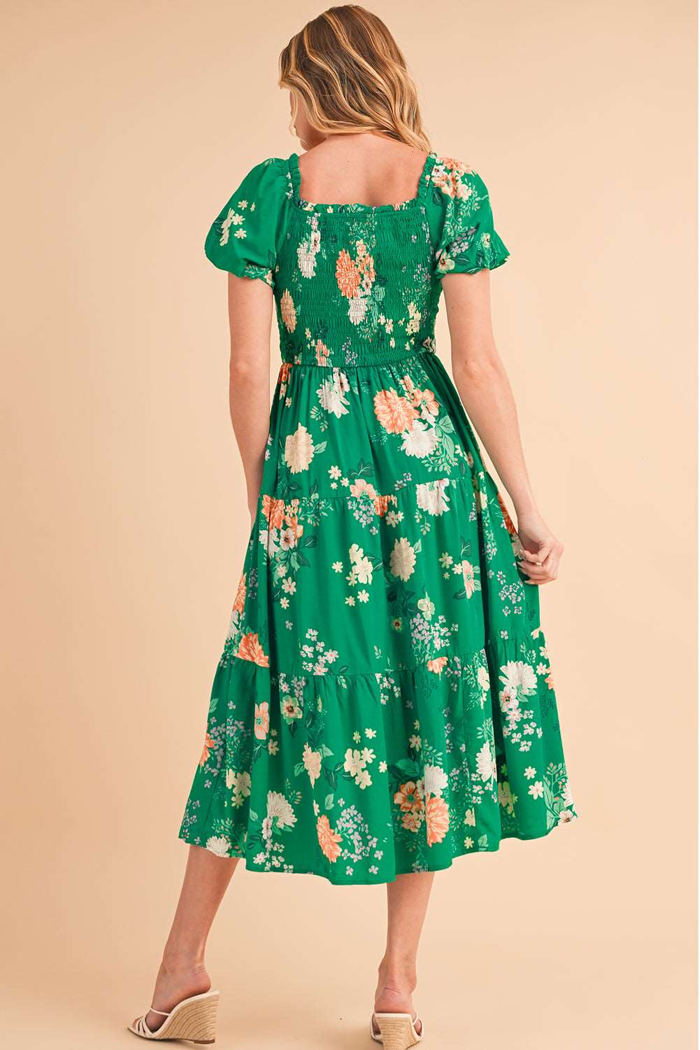 Green Floral Short Sleeve Dress backside