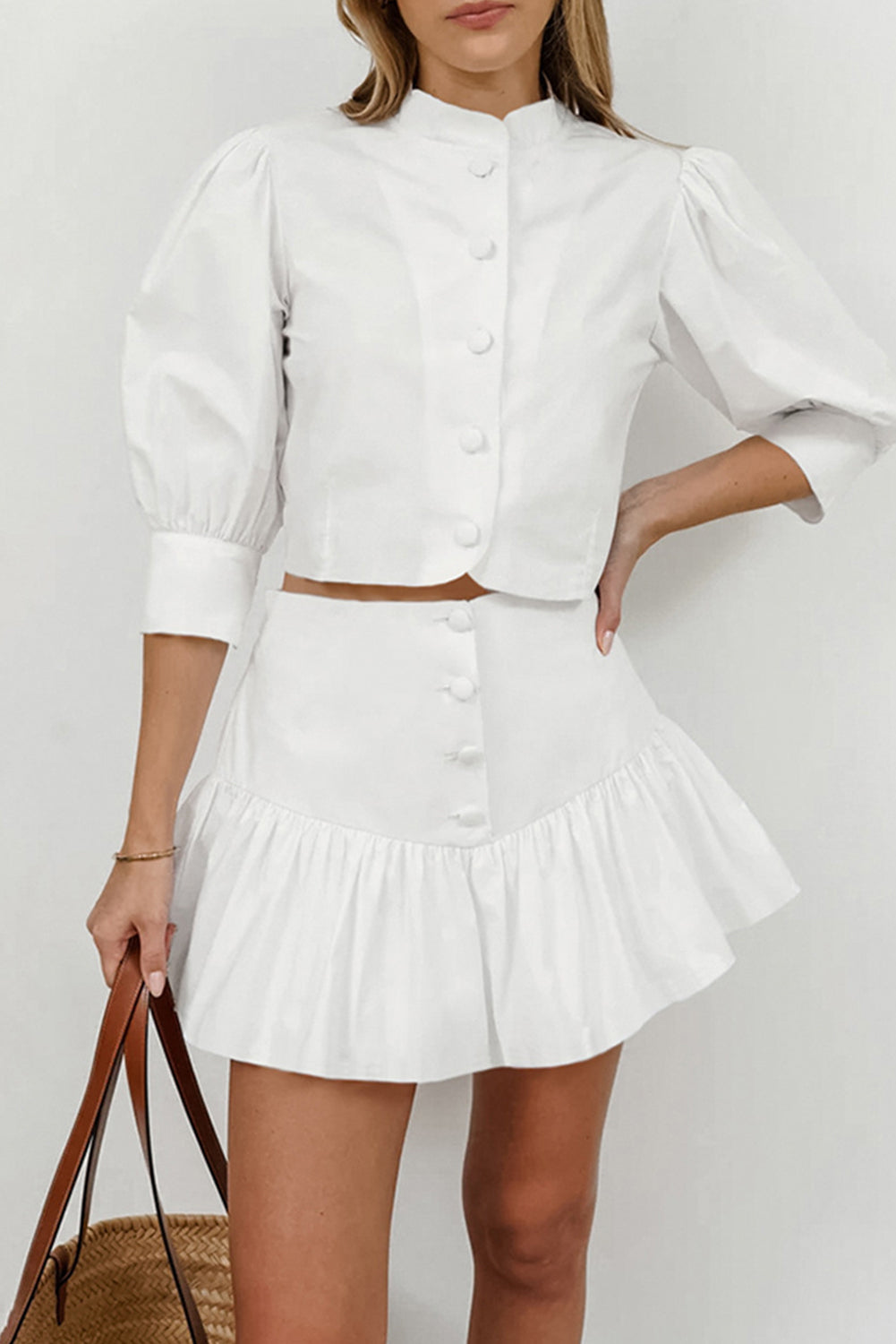 White Cropped Shirt & Short Skirt Set - Catherine Martin