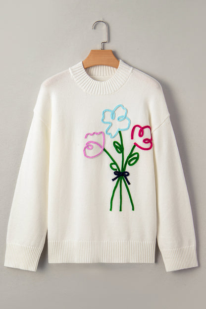 Bouquet Embroidered Drop Sleeve Sweater