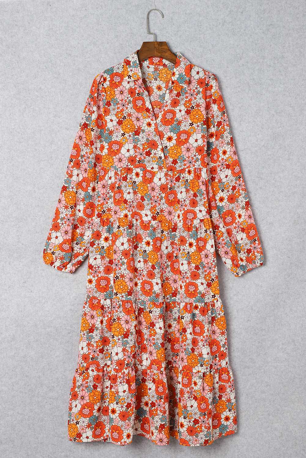 Multicolor Boho Floral Collared Long Sleeve Dress - Catherine Martin