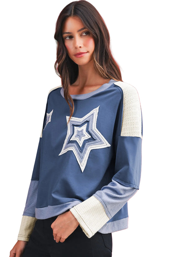 Star Patchwork Colorblock Cotton Top