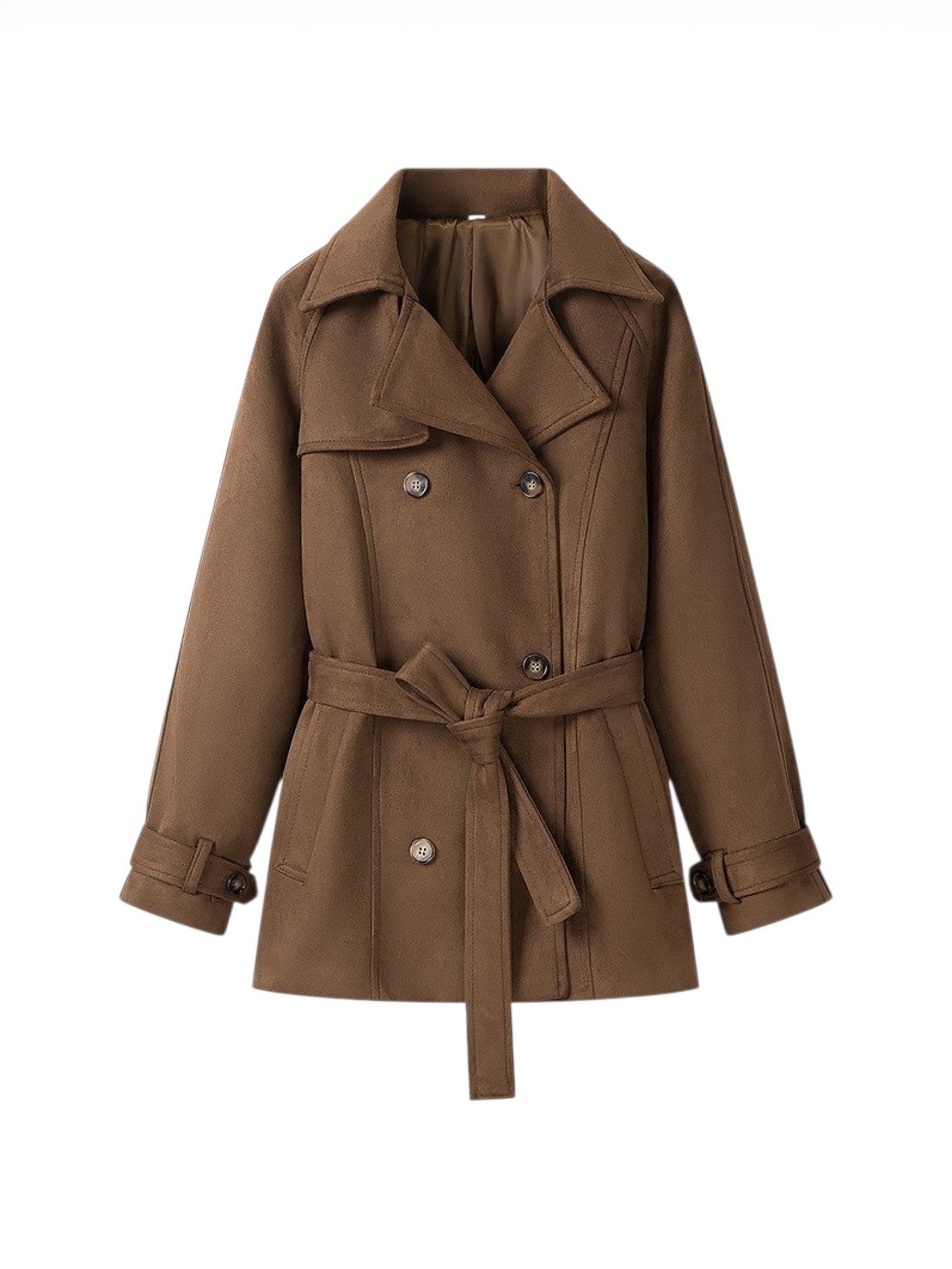 Brown coat with a belt on a white background professional front view