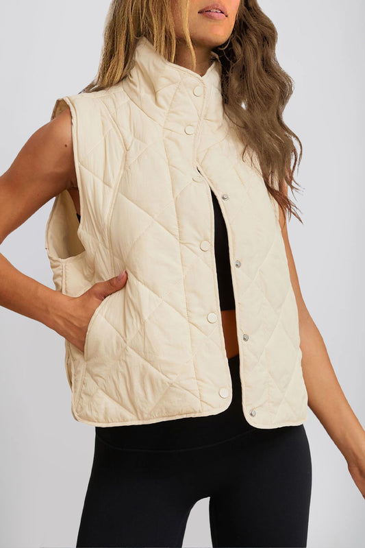 Beige Quilted Pocket Vest Coat - Catherine Martin