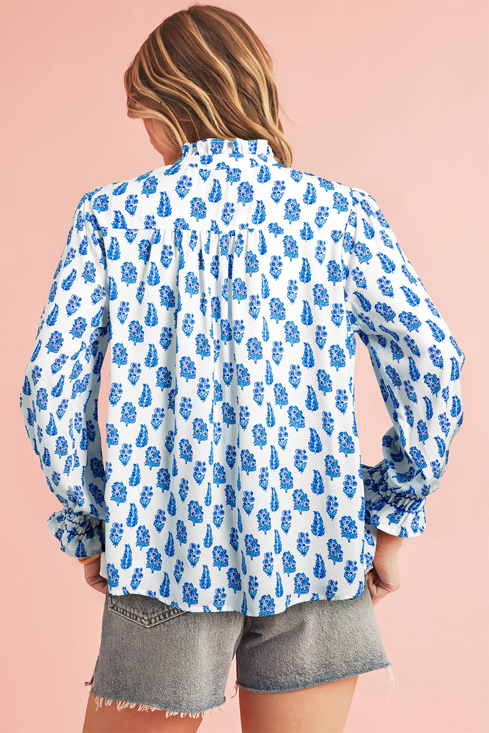 Blue and White Floral Smocked Shirt - Catherine Martin